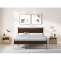 Metal Bed, Black with Walnut Wood Headboard&Footboard, Queen 