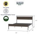 Metal Bed, Black with Walnut Wood Headboard&Footboard, Queen 