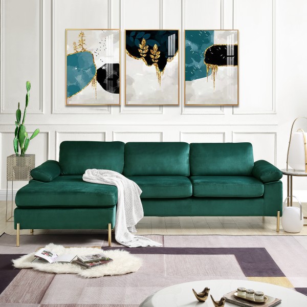 Shannon Velvet Sectional Sofa with Chaise 