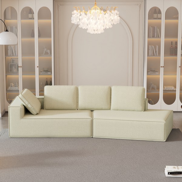 125" Stylish Chaise Lounge Modern Indoor Lounge Sofa Sleeper Sofa with Clean Lines for Living Room, Beige