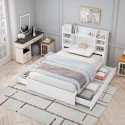 Multi-functional Full Size Bed Frame with 4 Under-bed Portable Storage Drawers and Multi-tier Bedside Storage Shelves, White 