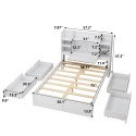 Multi-functional Full Size Bed Frame with 4 Under-bed Portable Storage Drawers and Multi-tier Bedside Storage Shelves, White 