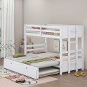 Twin over Pull-out Bunk Bed with Trundle, White 