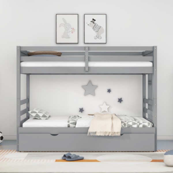 Twin over Pull-out Bunk Bed with Trundle, Gray 