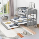 Twin over Pull-out Bunk Bed with Trundle, Gray 