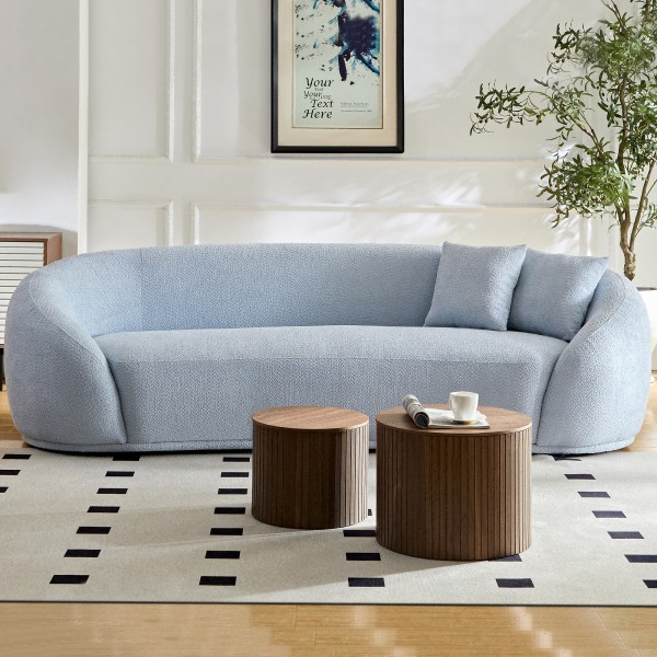 3 seater sofa Modern combination Half Moon casual teddy wool sofa Curved sofa, blue sky