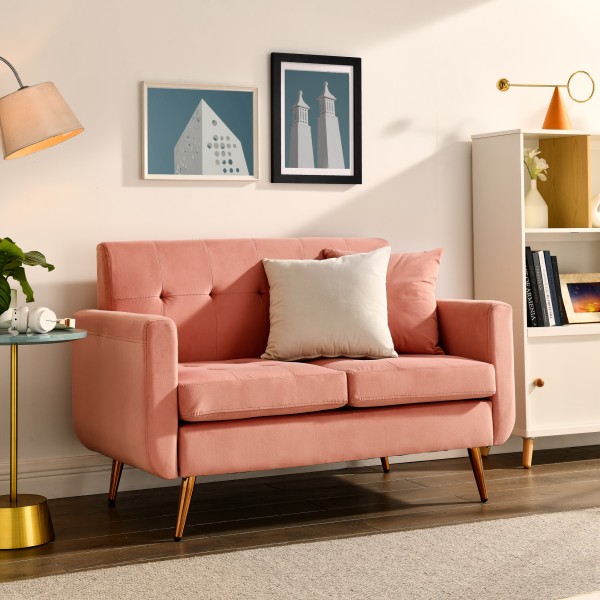 Loveseat Sofa, Mid Century Modern Decor Love Seat Couches for Living Room, Button Tufted Upholstered Small Couch for Bedroom, Solid and Easy to Install Love Seats Furniture,Pink 