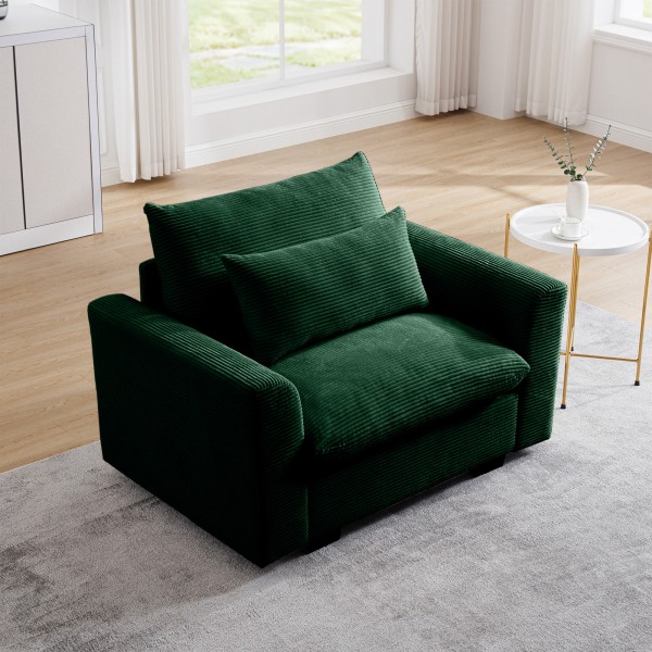 Green Corduroy Deep Seat Single Sofa Accent Chair,Deep Seat Couch with Waist Pillow for Living Room/Apartment/Office 