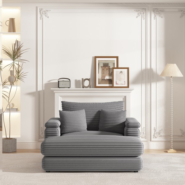 43.3 Inch Corduroy single sofa With a back pillow , 2 toss pillows and a ottoman ,Comfy Sofa- Deep Seat Couch for Living Room