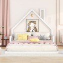 Full Size Wood Floor Bed with House-shaped Headboard, White 